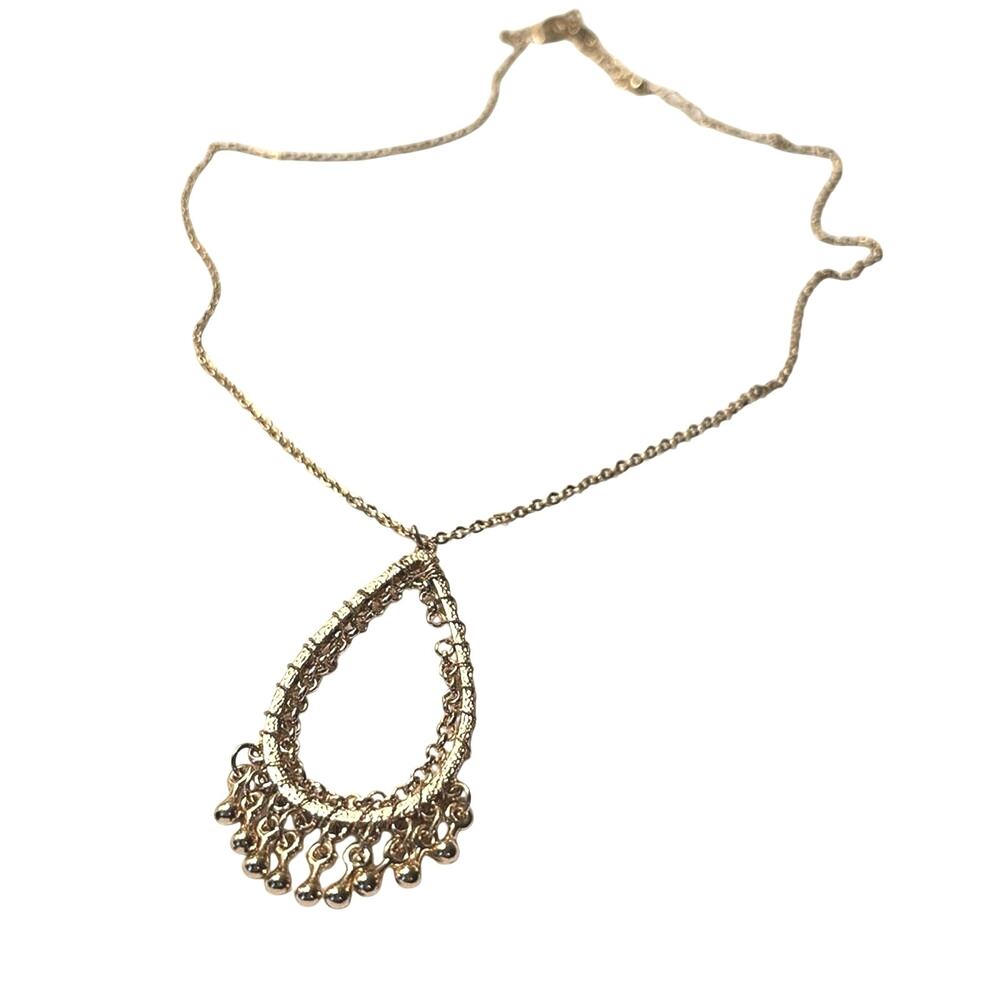 Charming Charlie Gold Tone Teardrop Fringe Pendant Necklace 18” Extender